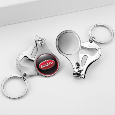 Bugatti Key Fob Chain Fingernail Trimmer Classic Black Red Ring Ellipse Logo