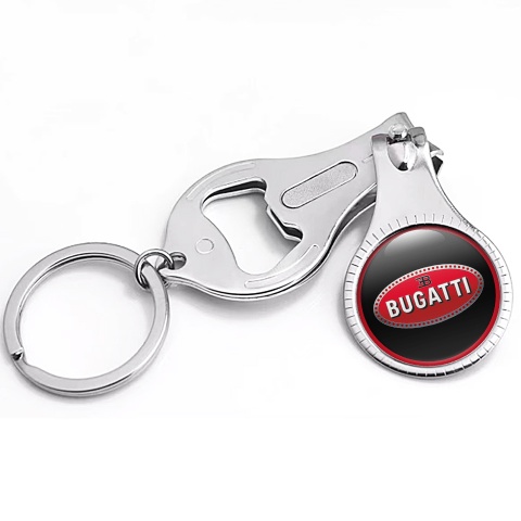 Bugatti Key Fob Chain Fingernail Trimmer Classic Black Red Ring Ellipse Logo