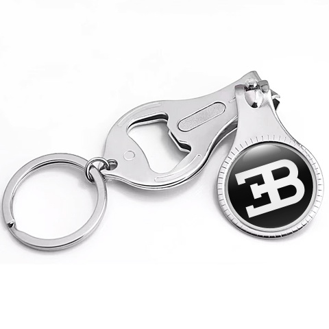 Bugatti Key Chain Ring Holder Nail Trimmer Black Stylish Big Logo Edition