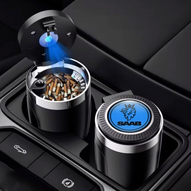Saab Ashtray Logo Container for Cigarette LED Blue Black Colors 