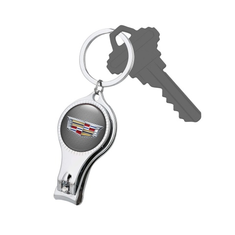 Cadillac Key Fob Chain Fingernail Clipper  Light Carbon Classic Color Domed Emblem