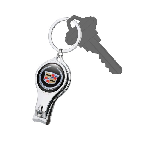 Cadillac Key Holder Nail Clipper Classic Black Chrome Round Logo Domed  Emblem