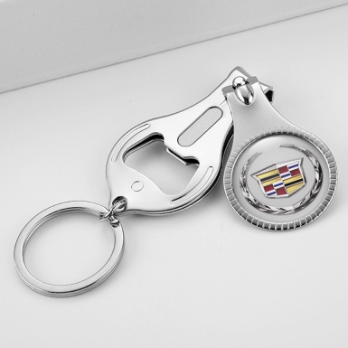 Cadillac Key Fob Chain Nail Clipper Classic Silver Chrome Round Logo Domed  Emblem