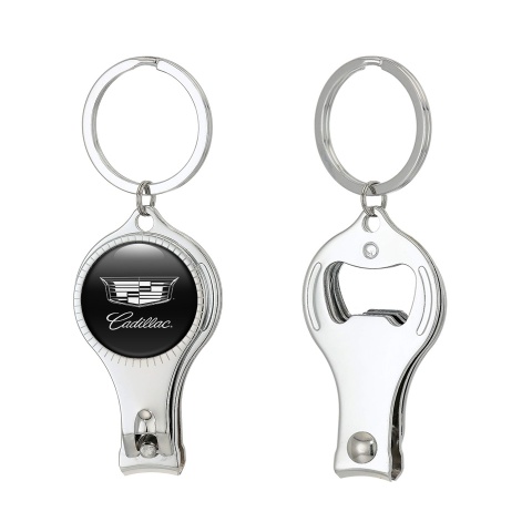 Cadillac Key Fob Chain Nail Clipper Classic Black White Signature Domed Logo
