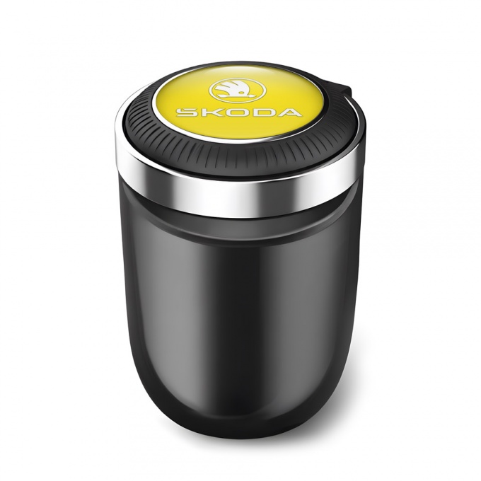 Skoda Trash Can Ashtray Yellow Logo Design