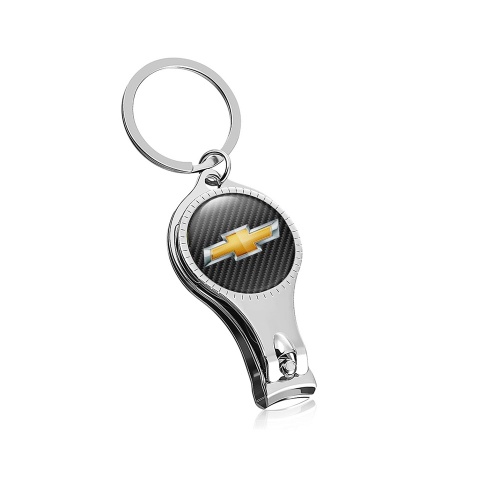 Chevrolet Keychain Ring Holder Nail Clipper Dark Carbon Copper Logo Effect Domed Emblem