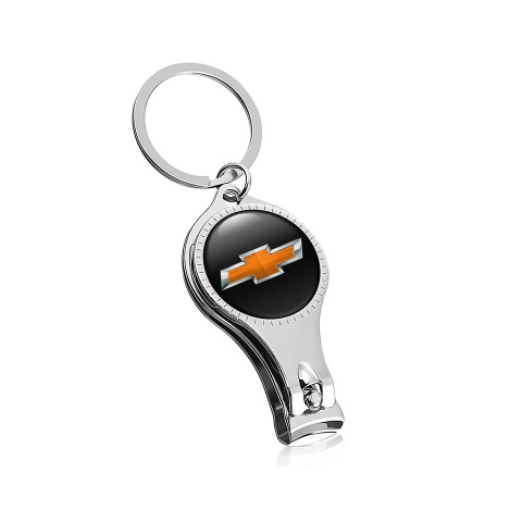 Chevrolet Keychain Holder Fingernail Clipper Classic Black Orange Tint Domed Emblem