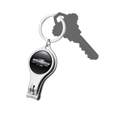 Chevrolet Key Ring Chain Nail Trimmer Black Silver Metallic Tint Domed Badge
