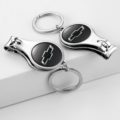Chevrolet Keychain Ring Fingernail Clipper Graphite Honeycomb Metallic Tint Domed Logo Design