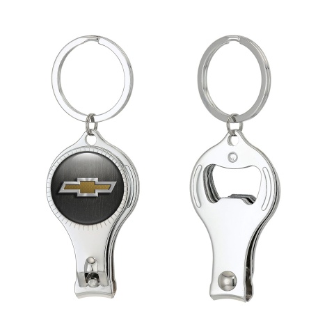 Chevrolet Key Fob Ring Fingernail Clipper Dark Metallic Gold Mesh Domed Logo