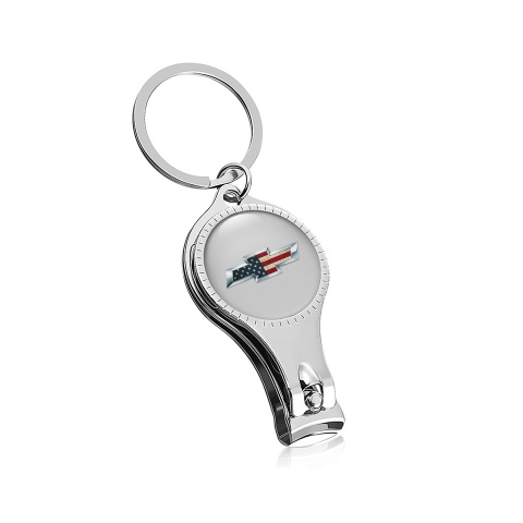 Chevrolet Keychain Fob Fingernail Clipper Light Grey Chrome Outline USA Flag Edition 