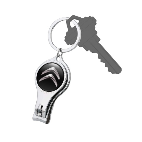 Citroen Keychain Ring Nail Clipper Classic Black Dark Chrome Logo Domed Emblem