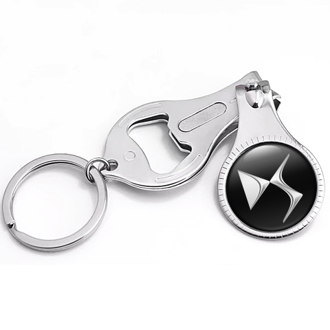 Citroen DS Key Chain Ring Nail Trimmer Classic Black Chrome Logo Domed Emblem