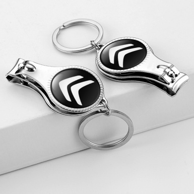 Citroen Keychain Ring Nail Clipper Classic Black White Clean Logo Domed Emblem