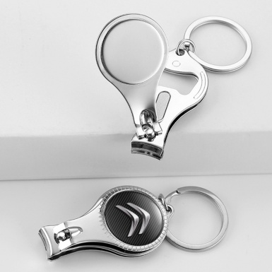 Citroen Keychain Ring Nail Clipper Dark Carbon Chrome Logo Domed Style Emblem