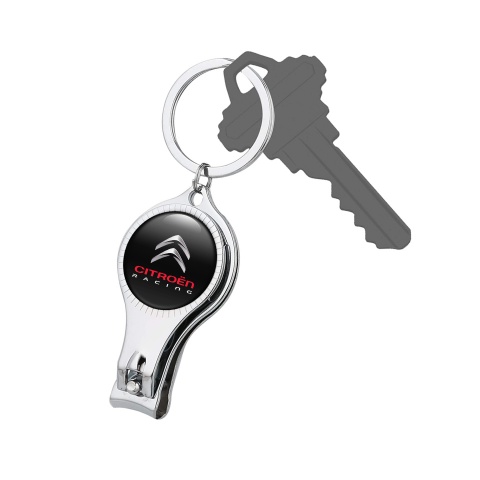 Citroen Racing Keychain Ring Fingernail Trimmer Classic Black Chrome Logo Domed Design