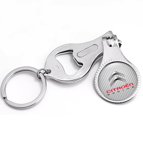 Citroen Racing Keychain Ring Fingernail Trimmer Light Carbon Chrome Logo Domed Emblem
