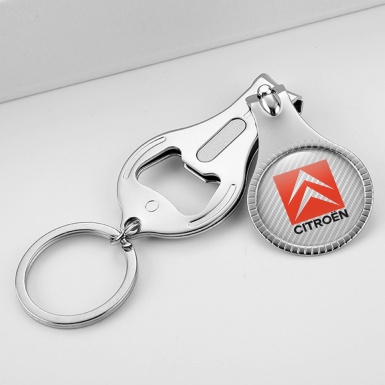 Citroen Keychain Ring Nail Trimmer Light Carbon Red Rectangle Logo Domed Design