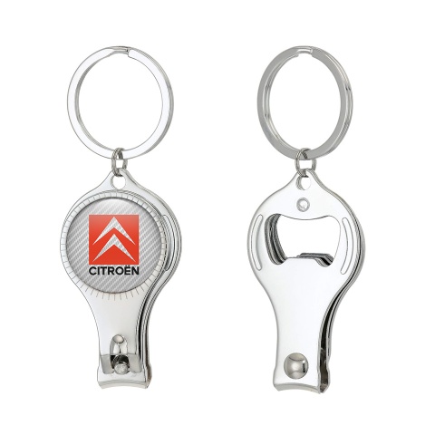 Citroen Keychain Ring Nail Trimmer Light Carbon Red Rectangle Logo Domed Design