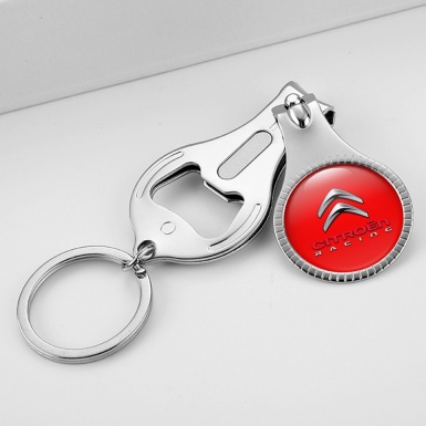 Citroen Racing Keychain Ring Fingernail Trimmer Classic Red Chrome Logo Domed Design