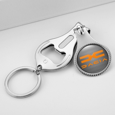 Dacia Key Ring Holder Nail Clipper Light Carbon Orange Tint Classic Domed Logo