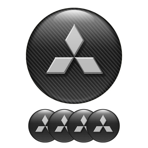 Mitsubishi Domed Stickers Wheel Center Cap Badge Black And Gray 