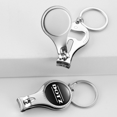 DOTZ Key Fob Ring Fingernail Clipper Classic Black White Clean Lines Domed Edition 