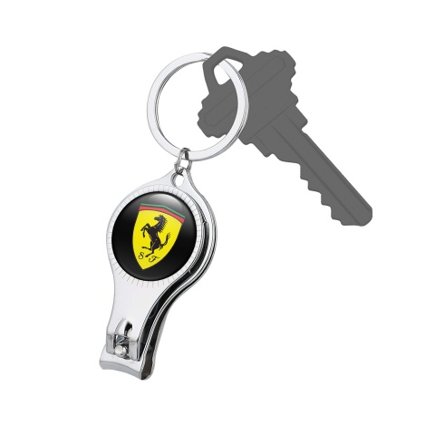 Ferrari Metal Keychain Fob Fingernail Clipper Classic Black Yellow Shield Domed Emblem