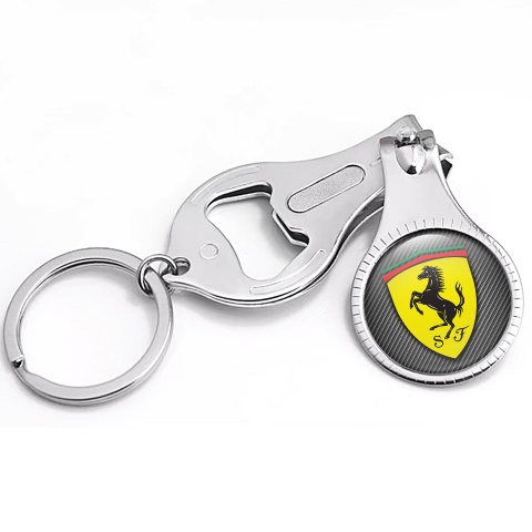 Ferrari  Key Chain Fob Fingernail Clipper Dark Carbon Classic Yellow Shield Domed Design