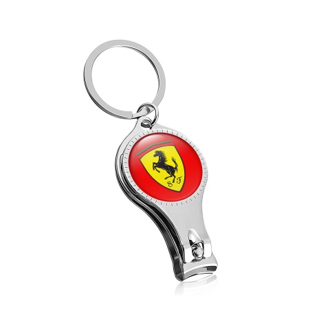 Ferrari Key Chain Ring Nail Clipper Bright Red Classic Yellow Shield Domed Logo Edition