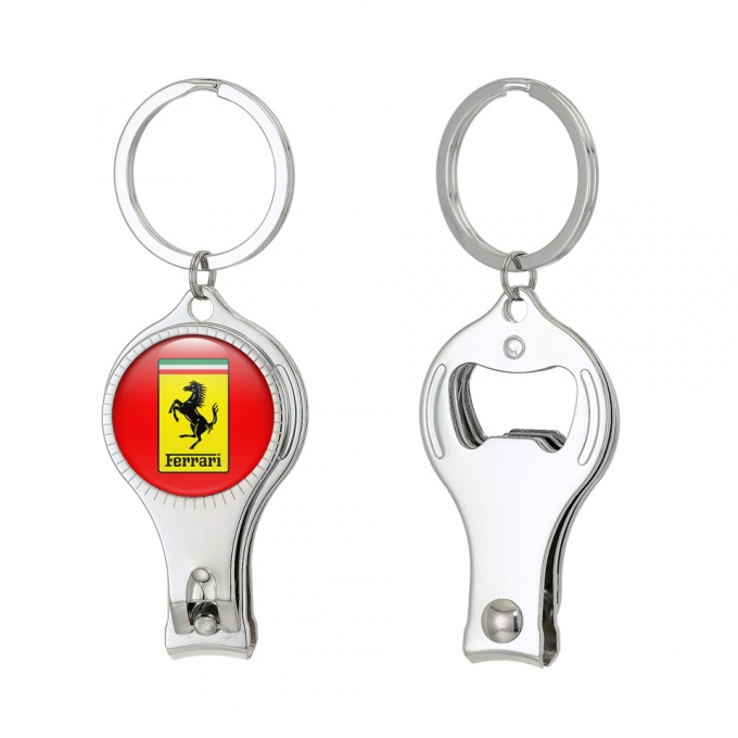 Ferrari Key Chain Ring Nail Trimmer Bright Red Classic Rectangle Domed Emblem