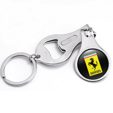 Ferrari Key Chain Ring Nail Clipper Black Classic Rectangle Domed Design