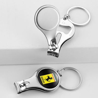 Ferrari Key Chain Ring Nail Clipper Black Classic Rectangle Domed Design