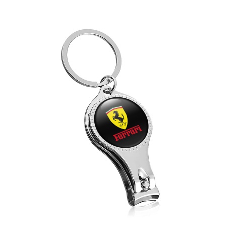 Ferrari Key Ring Chain Nail Trimmer Classic Black Yellow Shield Slogan Domed Emblem
