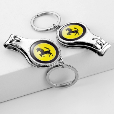 Ferrari Key Chain Ring Nail Trimmer Black Ring Yellow Circle Domed Logo Design