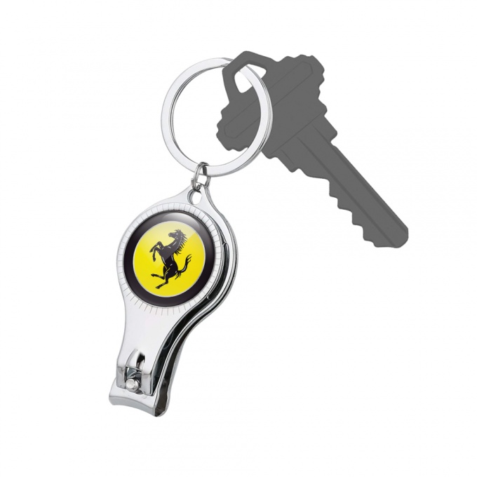 Ferrari Key Chain Ring Nail Trimmer Black Ring Yellow Circle Domed Logo Design