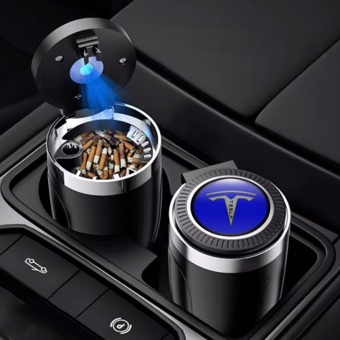 Tesla Car Ashtray for Cigarette Blue Motive Logo 
