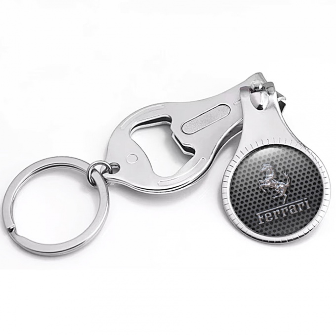 Ferrari Key Ringchain Nail Trimmer Dark Metallic Mesh Chrome Domed Logo Edition