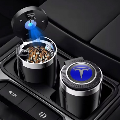 Tesla Car Ashtray for Cigarette LED Light Stylish Logo 