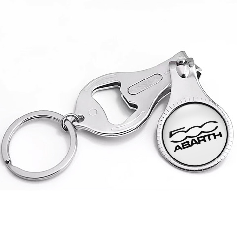 Fiat Abarth 500 Keychain Ring Nail Trimmer Silver Tint Base Black Logo Domed Design