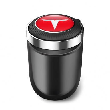 Tesla Trash Can Ashtray Red White Logo 