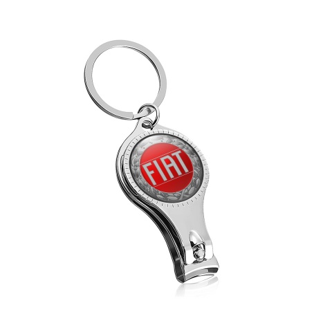 Fiat Keyring Chain Holder Nail Trimmer Stylish Silver Laurel Red Circle Logo Domed Design
