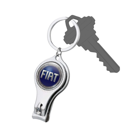 Fiat Keyring Chain Holder Nail Clipper Stylish Silver Ring Blue Mesh Logo Domed Design