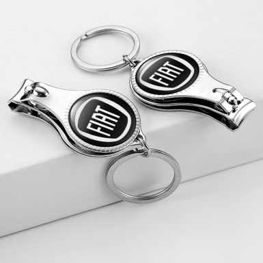 Fiat Keyring Chain Holder Fingernail Clipper Clean Black White Front Logo Domed Design