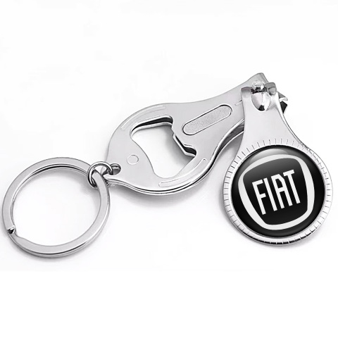 Fiat Keyring Chain Holder Fingernail Clipper Clean Black White Front Logo Domed Design
