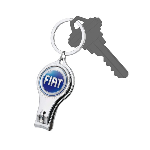 Fiat Keyring Chain Holder Fingernail Clipper Silver Lining Light Blue Domed Badge Design
