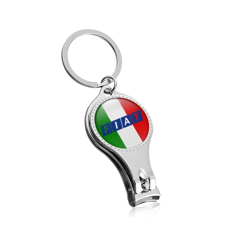 Fiat Keychain Ring Holder Nail Clipper Classic Blue Logo Italian Flag Edition 