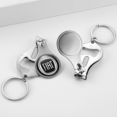Fiat Keyring Chain Holder Fingernail Clipper Clean Black White Circle Front Logo Domed Design