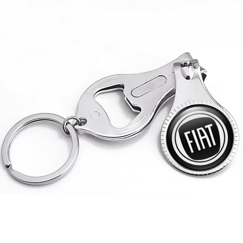 Fiat Keyring Chain Holder Fingernail Clipper Clean Black White Circle Front Logo Domed Design