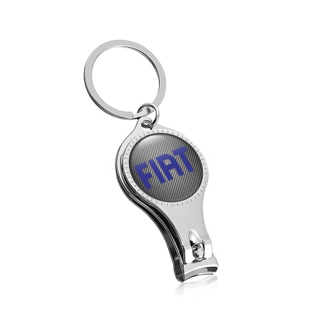Fiat Fiat Keychain Ring Holder Fingernail Clipper Light Carbon Classic Blue Logo Domed Badge